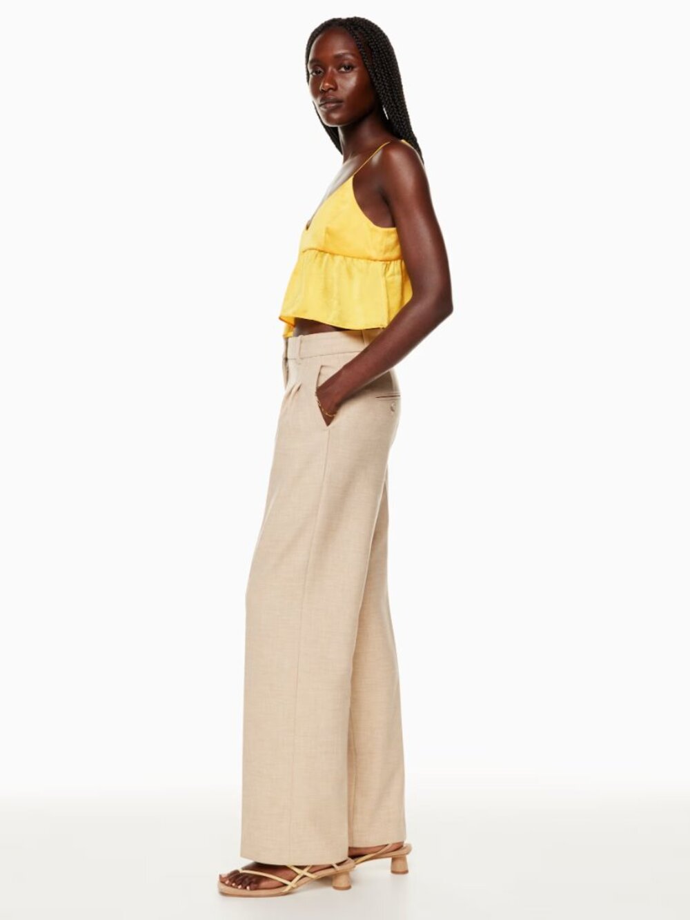 Aritzia LITTLE MOON Lover Gold Yellow Satin Cropped Peplum Tank Top, Size S - Picture 15 of 16